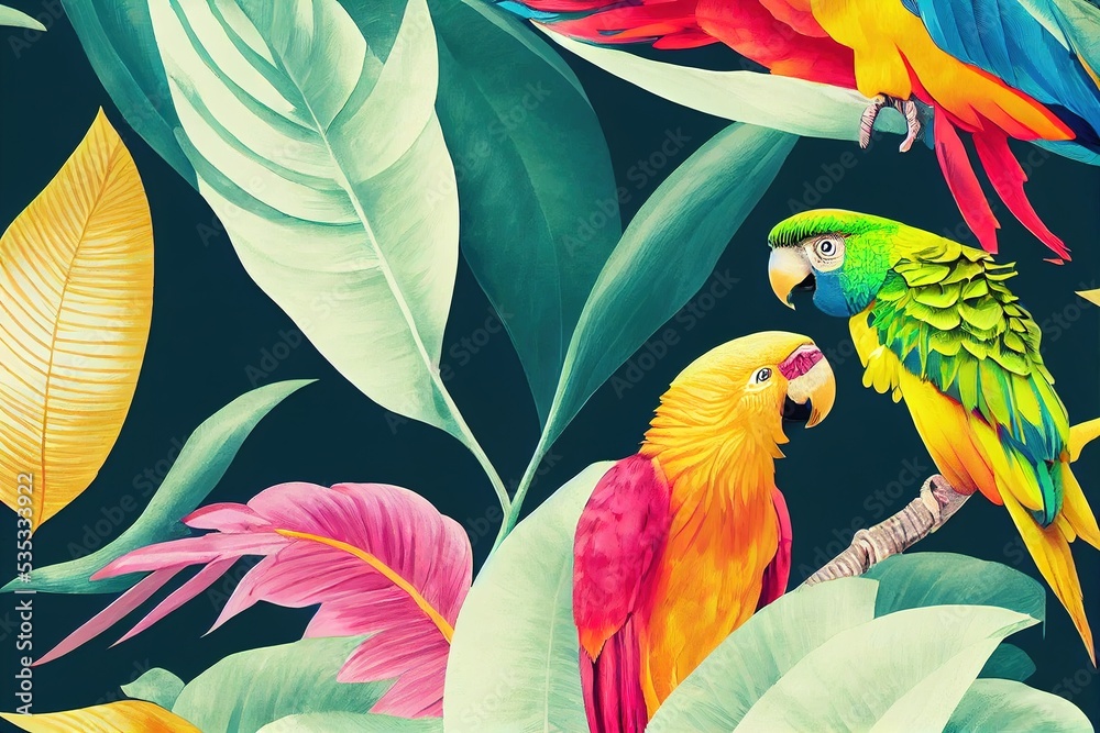 Beautiful, vibrant, multi colored tropical wallpaper, photowallpaper