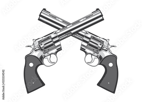Vector illustration of a Сolt magnum revolver on a white isolated background in monochrome