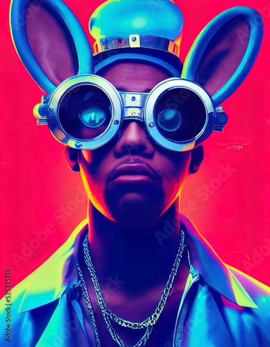 Gangsta with Glasses and Rabbit Ears NFT Digital Art, Concept Art, 3D Render