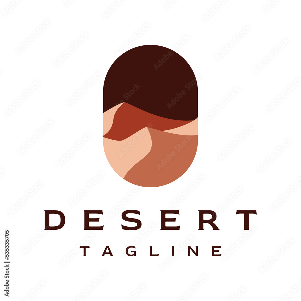 Hot desert and dunes abstract logo template vector design with cactus showing sand dunes isolated background.