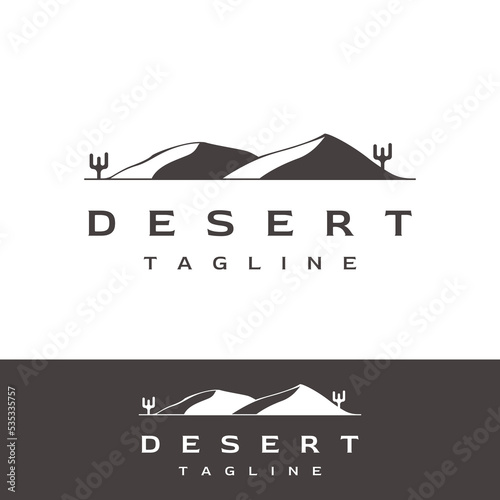 Hot desert and dunes abstract logo template vector design with cactus showing sand dunes isolated background.