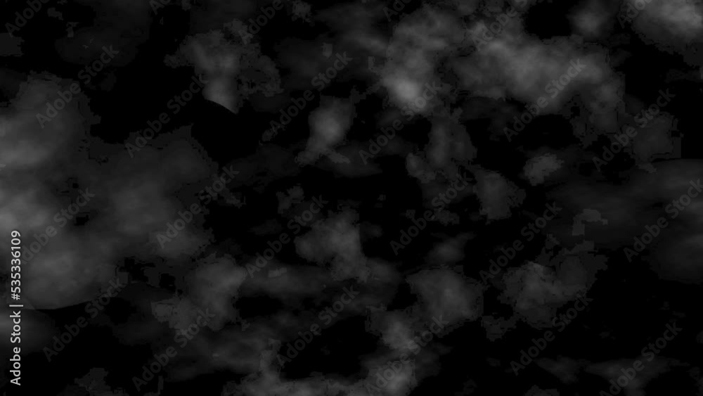 animation of white clouds passing the air in motion on black background to make a transparency - cloudy sky pattern effect with smoke seen from above to overlay on a weather map or landscape like fog