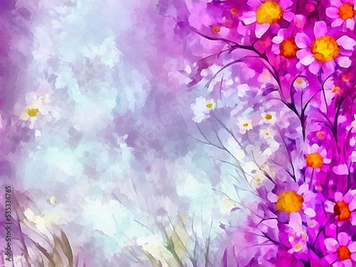 Digital drawing of nature floral background with beautiful flowers,  painting on paper style © Tilra