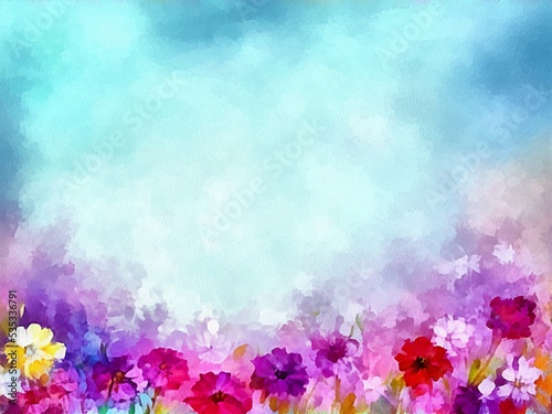 Digital drawing of nature floral background with beautiful flowers   painting on paper style