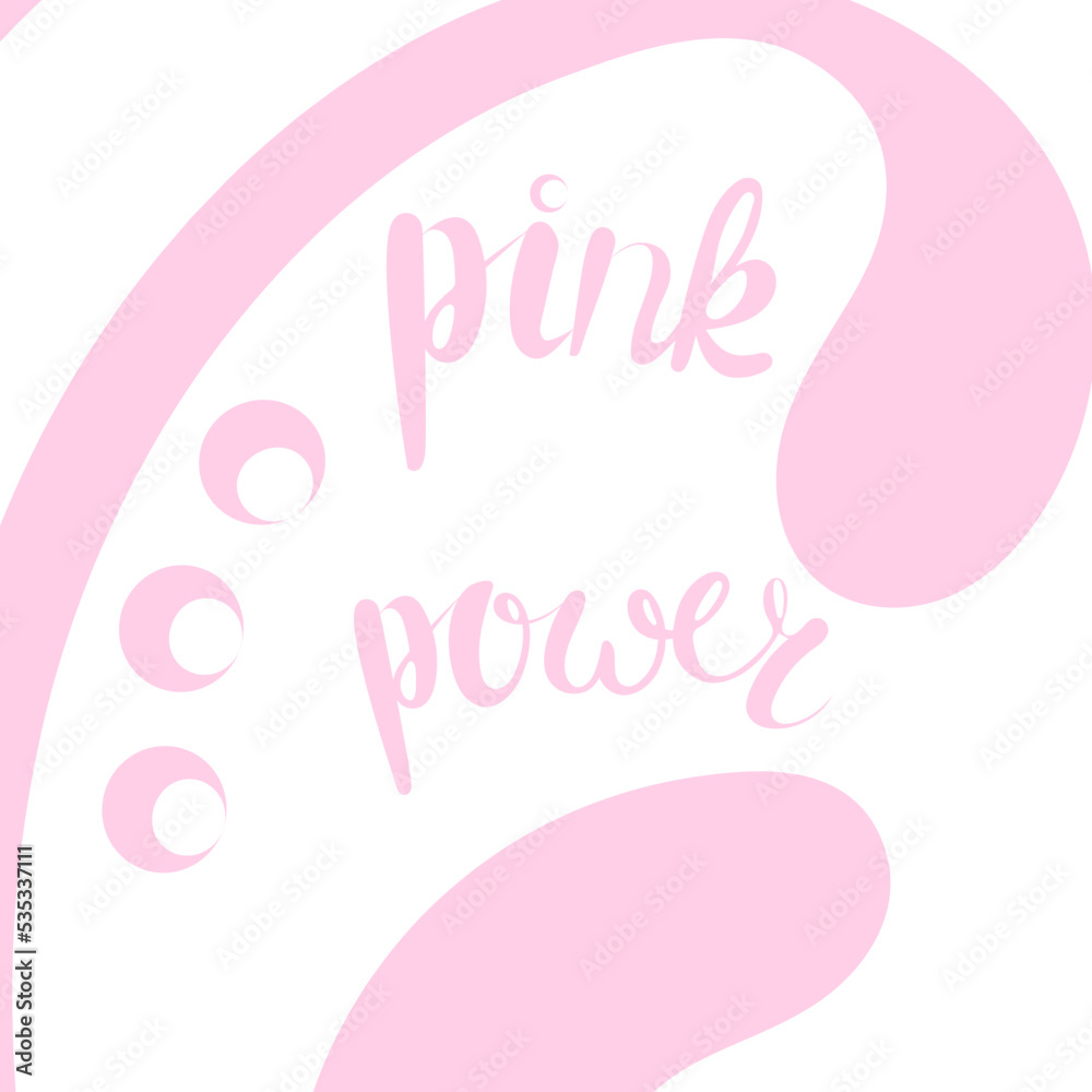 vector lettering pink power with abstract lines, fight against breast cancer, outline, print for textile, paper design