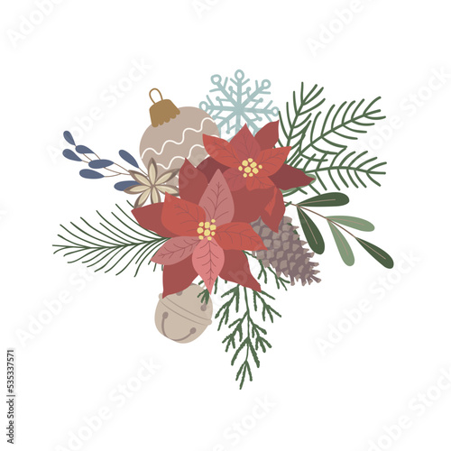 Christmas Bouquet and Arrangement. Vector Illustration.