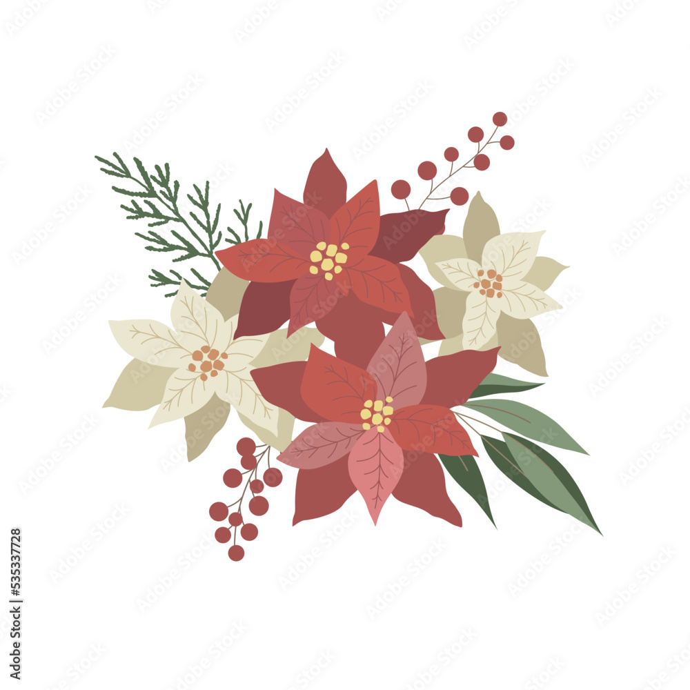 Christmas Bouquet and Arrangement. Vector Illustration. Christmas Bouquet and Arrangement. Vector Illustration.