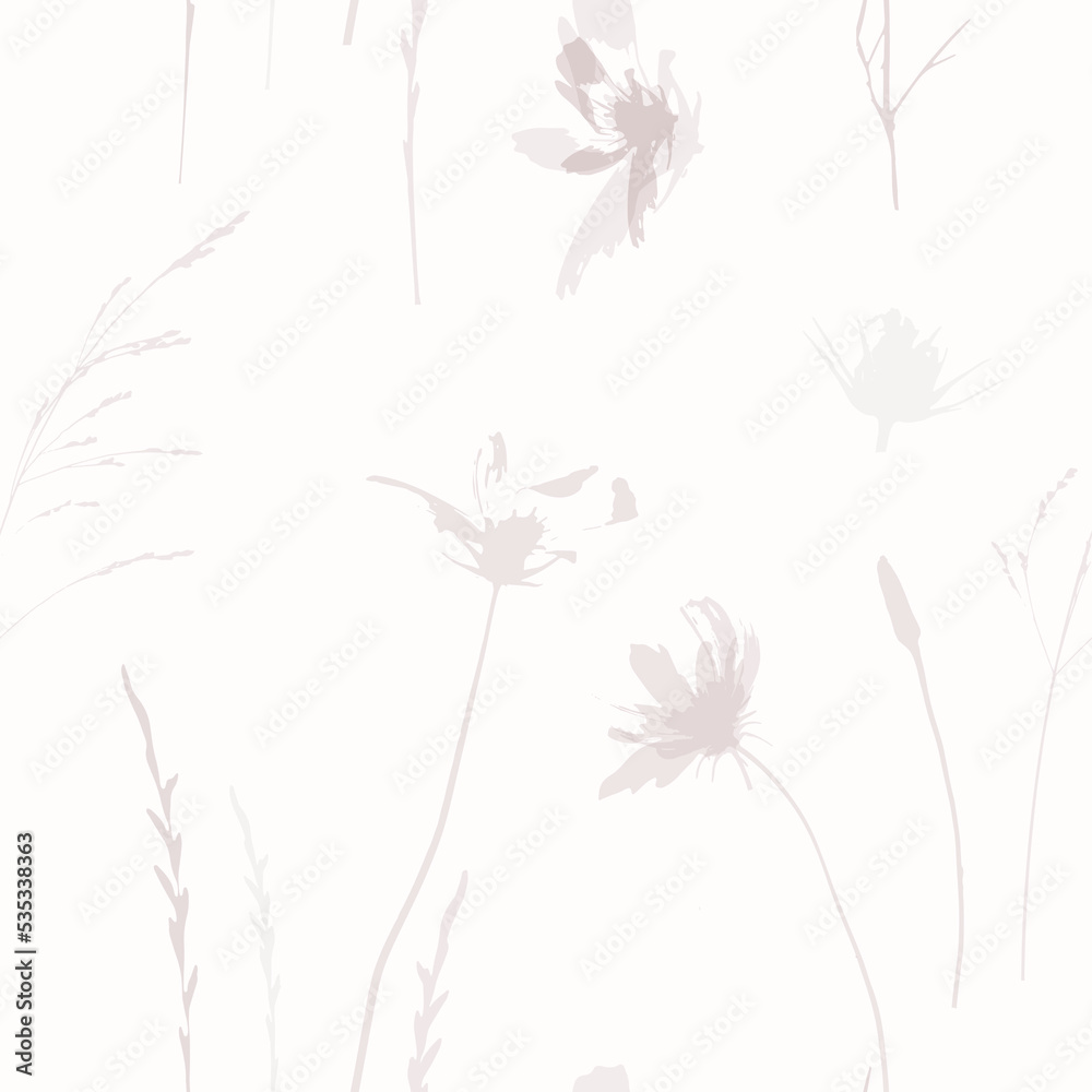 Delicate vector seamless pattern with wild flowers, herbs botanicals Delicate vector seamless pattern with wild flowers, herbs botanicals