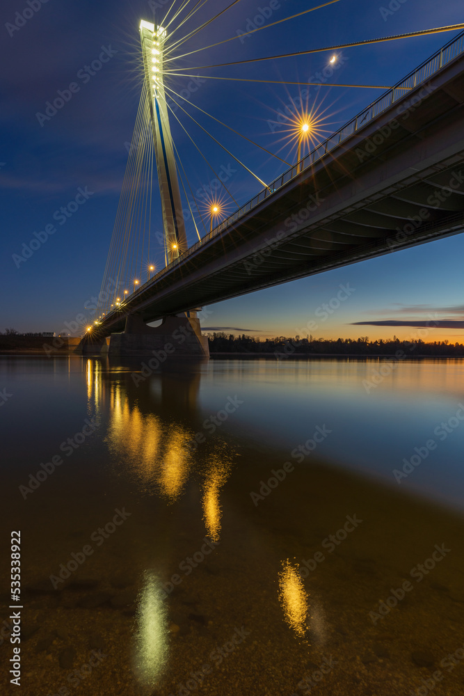 Monostor bridge - newly built Danube bridge between Komárno, Slovakia and Komárom, Hungary. Monostor bridge - newly built Danube bridge between Komárno, Slovakia and Komárom, Hungary.