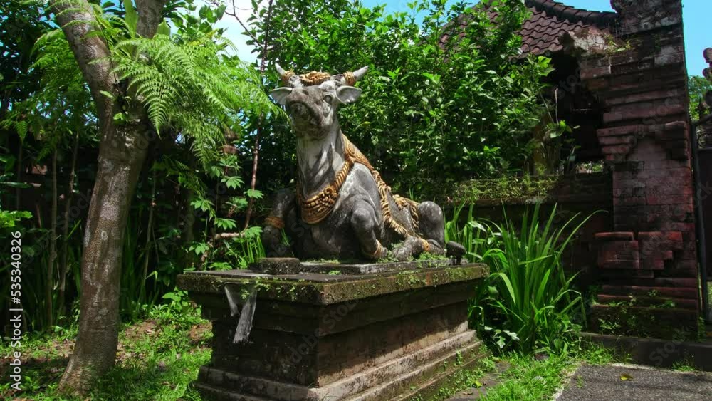 Statue of a bred cow lying on the ground on a street Statue of a bred cow lying on the ground on a street