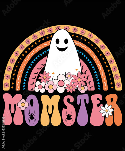 Принти на полотні Halloween Rainbow Momster T Shirt, Happy Halloween Ghost Shirt, Halloween Flower