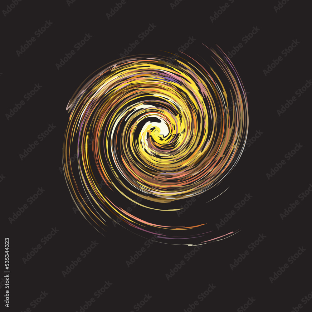 Colored swirl symbol isolated on a black background for prints or fabrics. Beautiful spiral shape in orange-yellow tonality for textiles, logos, labels, web icons, tattoos, wallpaper, fashion, etc. Colored swirl symbol isolated on a black background for prints or fabrics. Beautiful spiral shape in orange-yellow tonality for textiles, logos, labels, web icons, tattoos, wallpaper, fashion, etc.