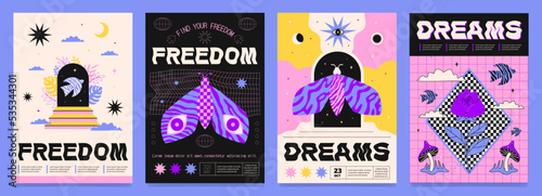 A set of fancy textured posters in collage style.