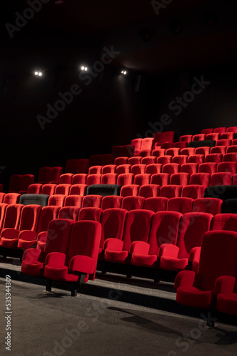 salle de cinéma, rouge et noir avant l'arrivée des spectateurs