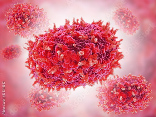 Detailed illustration of a monkeypox virus, few cells, 3d render. photo
