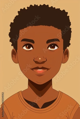 illustrated portrait of cartoon brown-skin boy 