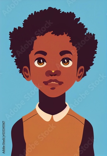 illustrated portrait of cartoon brown-skin boy 