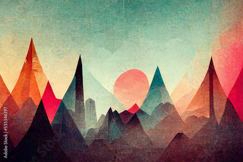 Wallpaper illustration of a mountain landscape