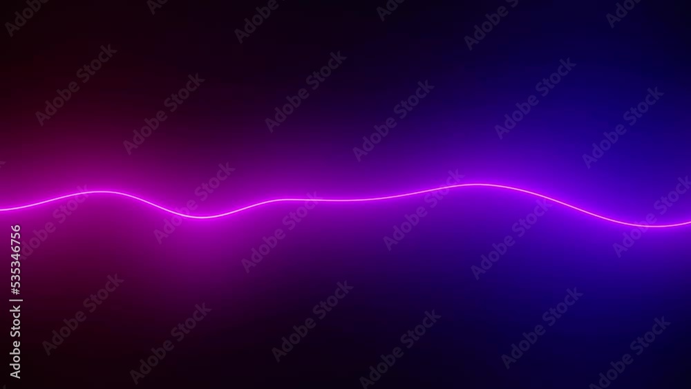 Neon pulse wave lines on a black background. Bright glowing contours in smooth motion. Energy, sound, technology, science visual concept.