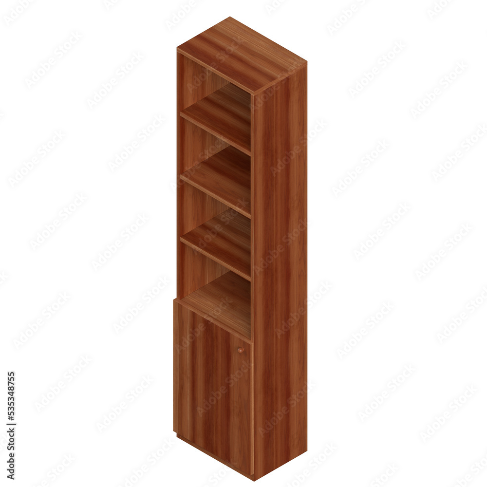 3d rendering illustration of a bookshelf with a bottom drawer 3d rendering illustration of a bookshelf with a bottom drawer