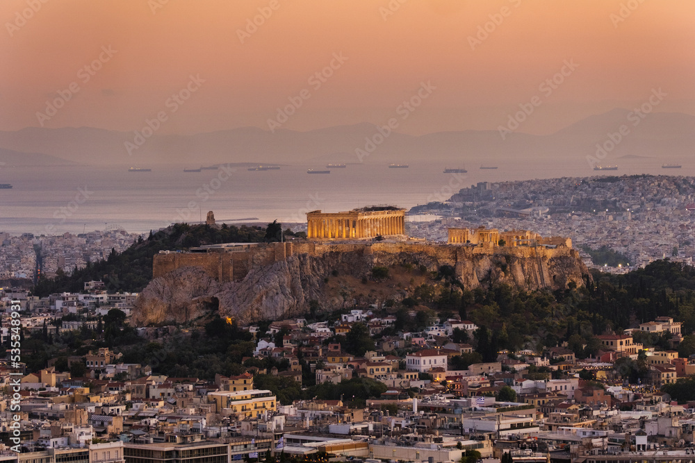 Acropolis and Athens during sunset - Greece