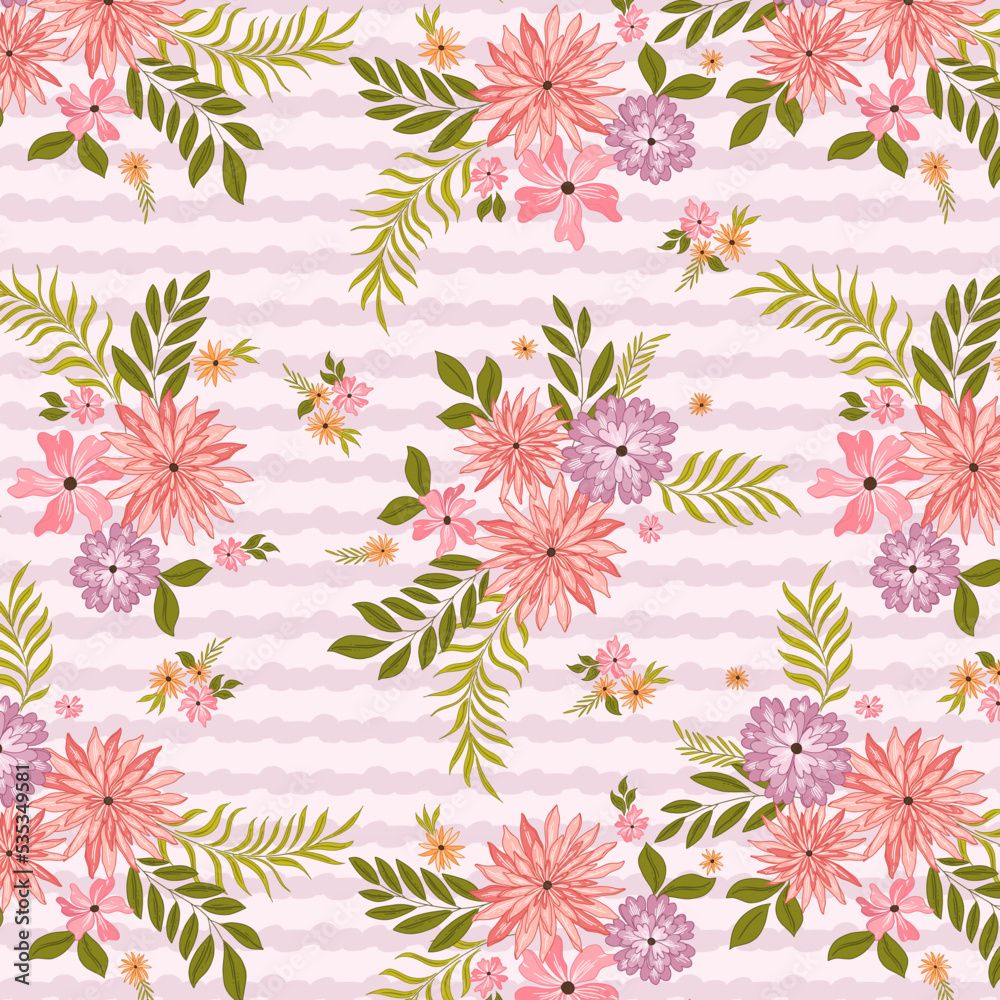 Pretty Peach and Purple Flowers With Stripes Pattern Pretty Peach and Purple Flowers With Stripes Pattern