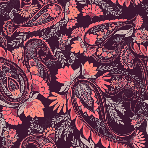 Pink Paisley floral with pastel Background Pattern