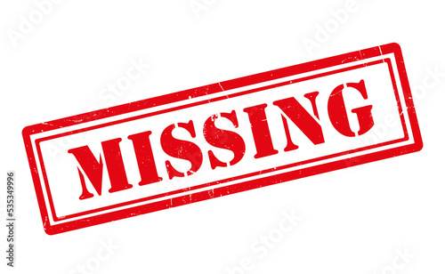 Missing stamp vector design. Red old grunge sign on white paper