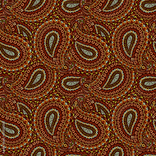 Seamless pattern with hand drawn paisley element. Tribal ethnic seamless pattern. Ethnic ornamental background. Vector illustration.