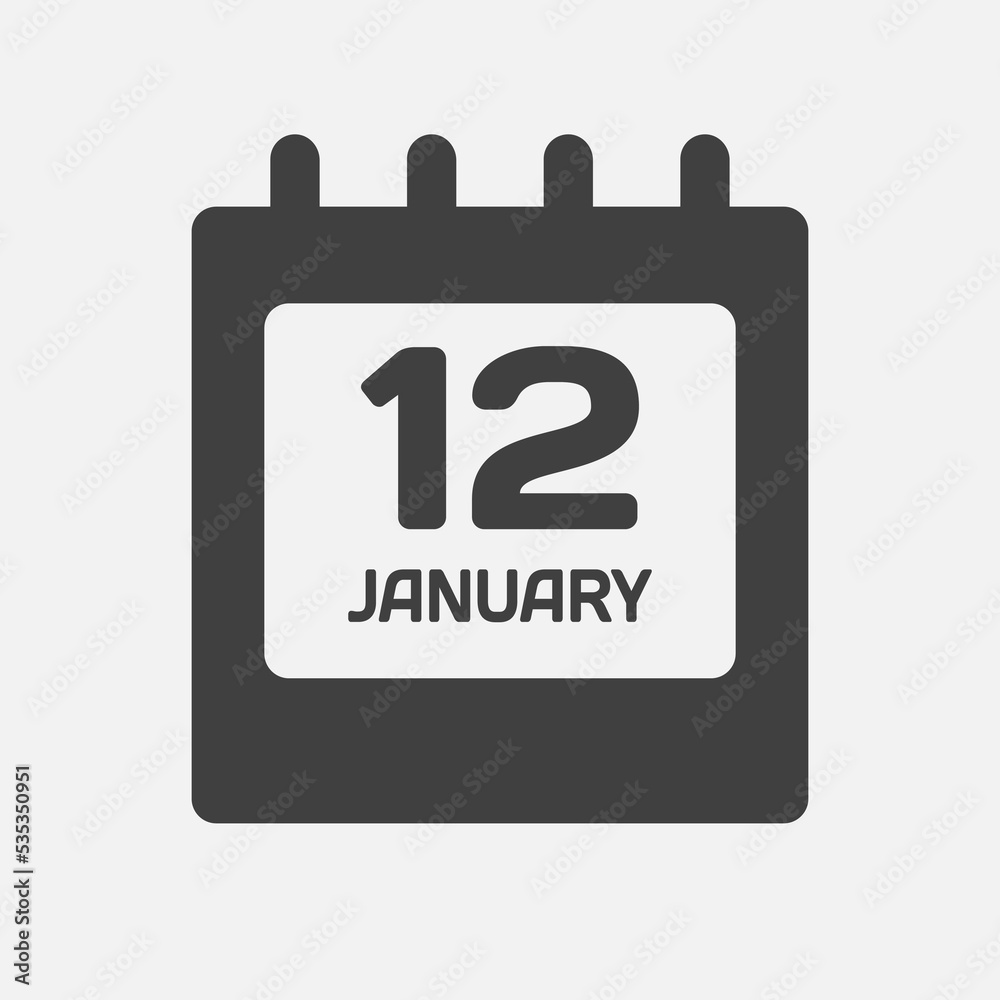 Icon day date 12 January, template calendar page Icon day date 12 January, template calendar page