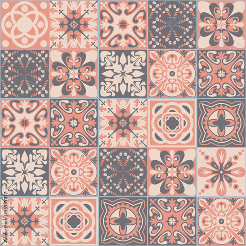 Colored Mexican ceramic tile, pink gray beige pastel color, Azulejo mosaic tile