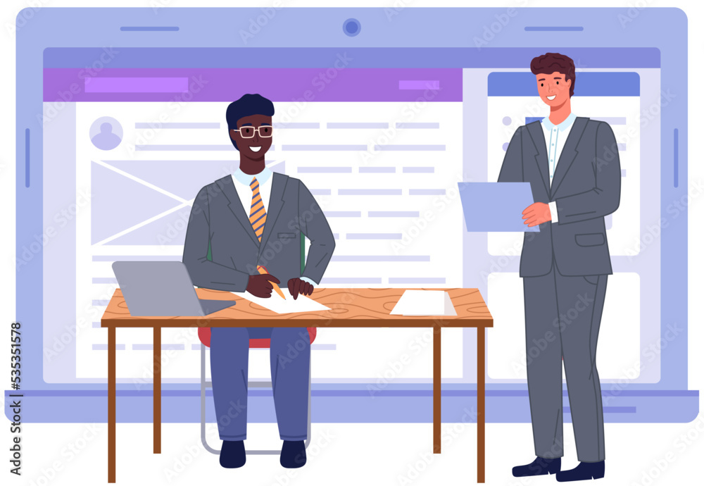 Obraz premium Office staff, work and communication. Head and subordinates. Various workers, managers team. Top managers employees of different levels. Office workers. Co-workers. Colleagues discuss project teamwork