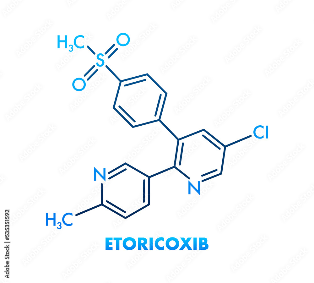 Etoricoxib concept chemical formula icon label, text font vector illustration Etoricoxib concept chemical formula icon label, text font vector illustration