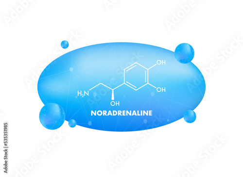 Noradrenaline concept chemical formula icon label, text font vector illustration