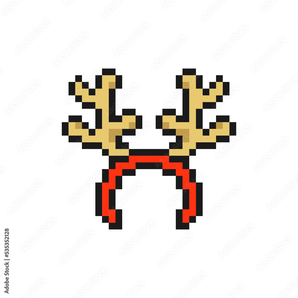 Deer antler headband icon in pixel art design isolated on white background, Christmas and New Year vector sign symbol.