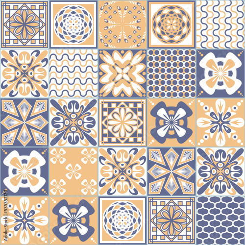 Azulejo talavera ceramic tile spanish portuguese pattern, vector illustration