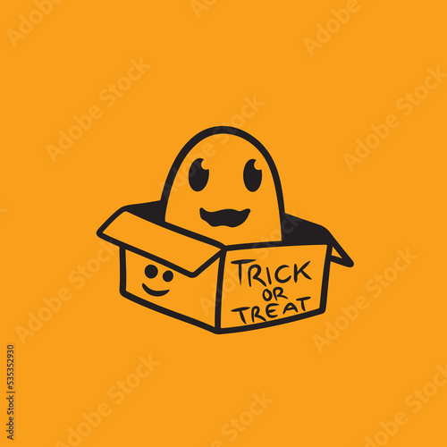 Ghost In Suprised Box Halloween Vector Cute Mascot Logo Illustration