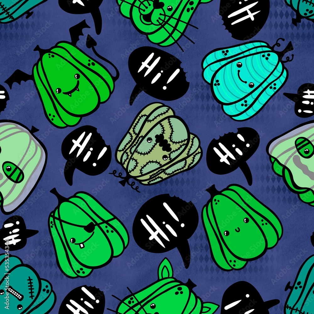 Fototapeta premium Halloween carnival cartoon seamless pumpkins pattern for kids accessories and clothes print and wrapping and fabrics