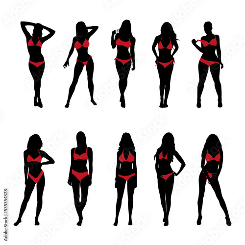 Set of sexy women silhouette in bikini on white background