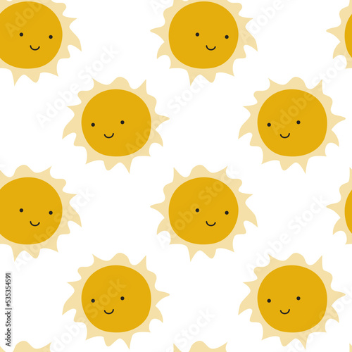 Seamless pattern with cute cartoon sun