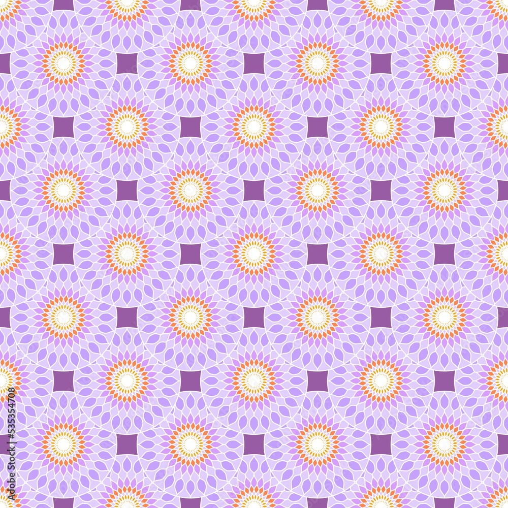 Abstract geometric floral seamless circle flower pattern for wrapping paper and clothes print and kids accessories Abstract geometric floral seamless circle flower pattern for wrapping paper and clothes print and kids accessories