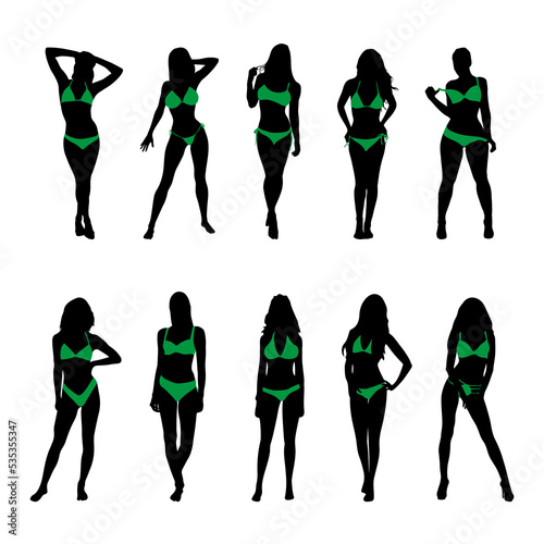 Set of sexy women silhouette in bikini on white background