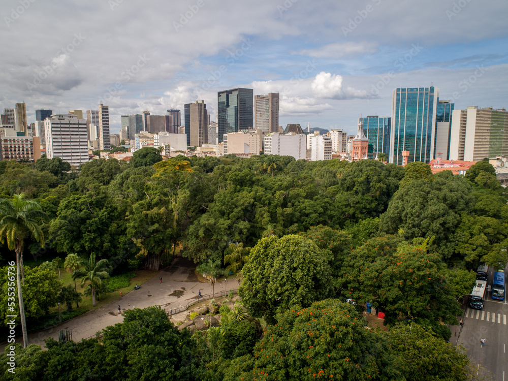 Fototapeta premium view of the city of rio de janeiro, brazil through the lens of a drone