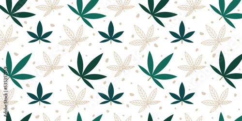Many hemp leaves on white background. Pattern for design