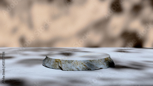 3D image of Concrete podium with gobo shadows with beige plaster on background