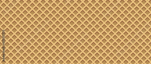 Seamless realistic wafer pattern. Wafer background. Ice cream cone vector texture. Sweet dessert wafer background. Appetizing repeat wafer texture. Vector illustration