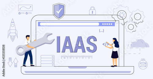 IAAS Infrastructure as service computing Code line of programming internet application Flexible cloud computing model Optimization of business process for startups and enterprises Vector illustration