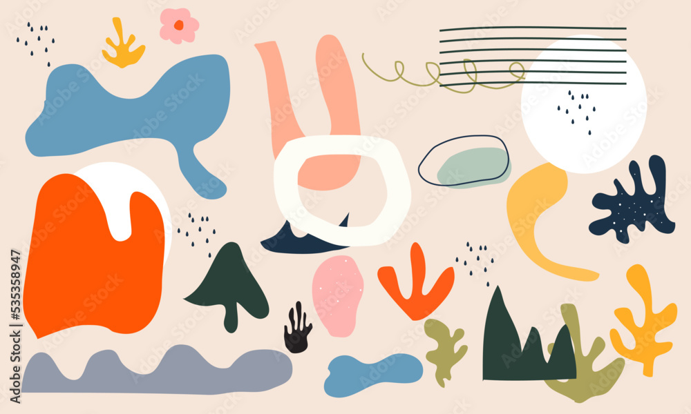 unique flat Big set of Hand drawn various colorful shapes and doodle objects. Abstract contemporary modern trendy.vector illustration