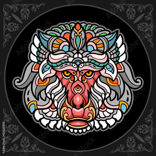 Colorful monkey head mandala arts isolated on black background
