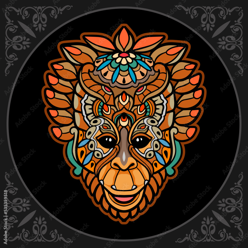 Fototapeta premium Colorful monkey head mandala arts isolated on black background